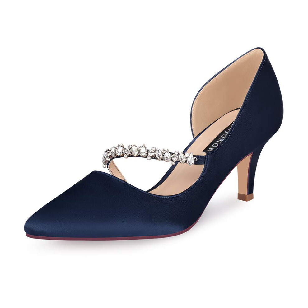 ERIJUNOR E0168A Escarpins DOrsay     talons mi-hauts et bout pointu pour femme, chaussures de soir   e, bleu marine, pointure 7