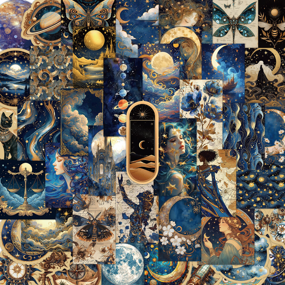 (MULTICOLOR) 50Pcs Vintage Cosmic Galaxy Stickers Aesthetic Moon Witch DIY Stickers Scrapbooking Phone Luggage Skateboard Waterproof Decals