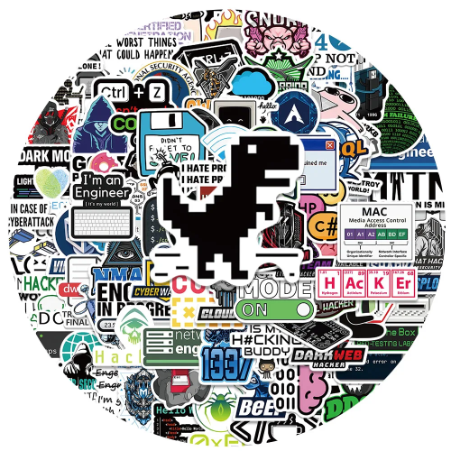 (MULTICOLOR) 100Pcs Funny Network Hacker Programming Stickers Fun Cartoon IT Engineer Computer Sticker Luggage Laptop Guitar Phone Decals
