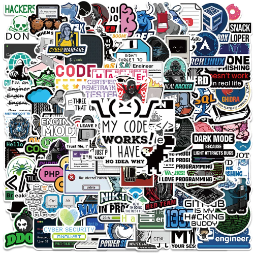 (MULTICOLOR) 100Pcs Funny Network Hacker Programming Stickers Fun Cartoon IT Engineer Computer Sticker Luggage Laptop Guitar Phone Decals 1