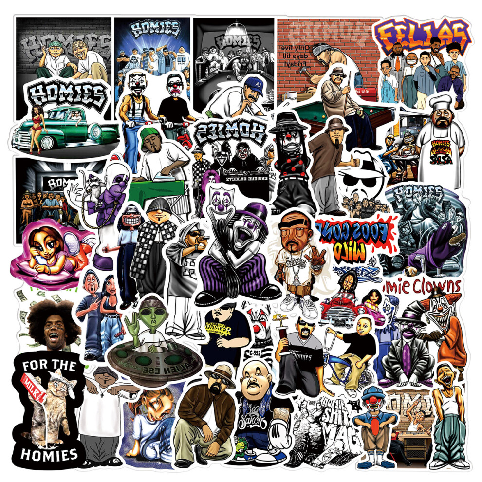 (MULTICOLOR) Homies Stickers, 50PCs, Cool Aesthetic Vinyl Chicano Graffiti Hip Hop Bro DIY Sticker Phone Guitar Laptop Waterproof Sticker