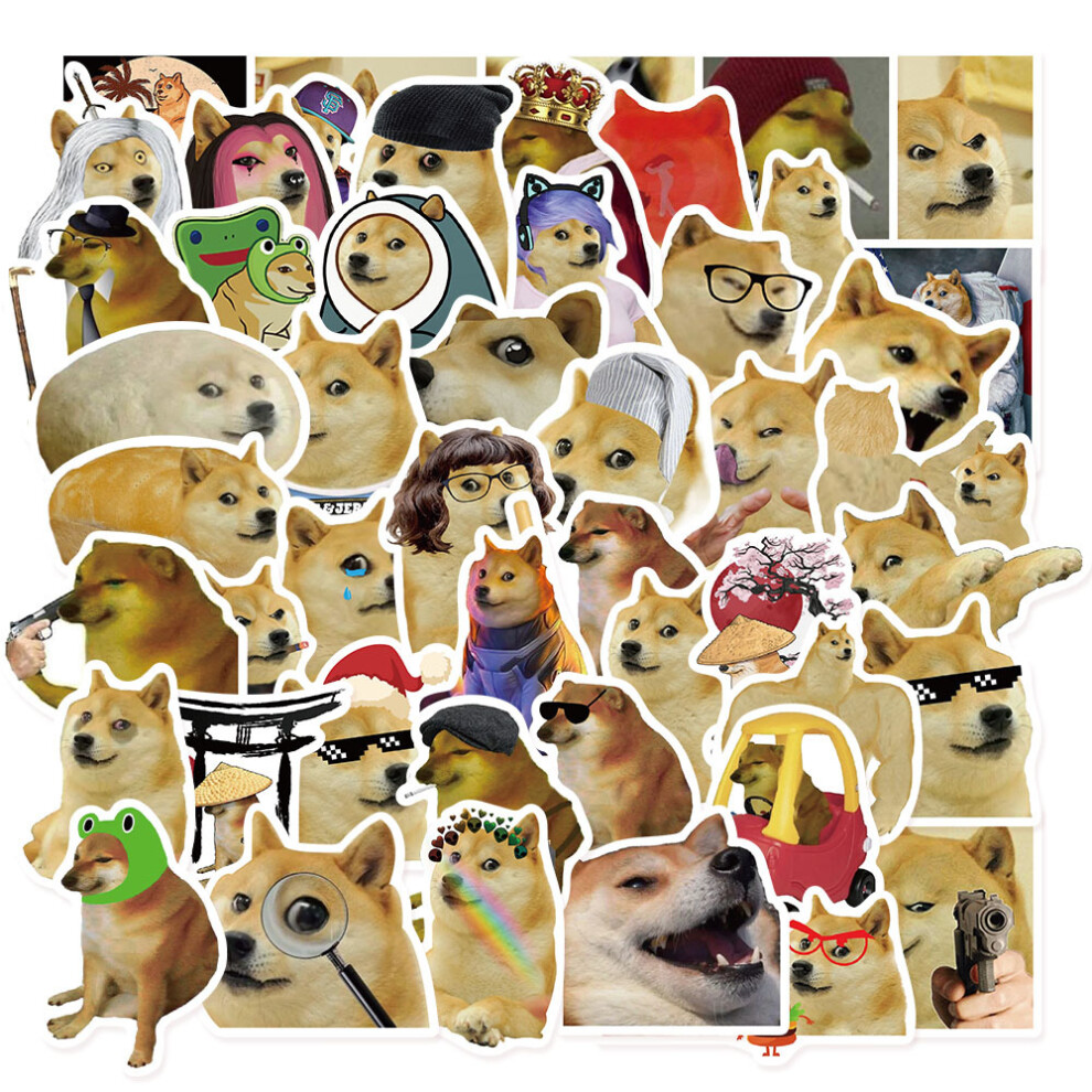 (MULTICOLOR) 50Pcs Funny Cheems MeMe Stickers Funny Dog DIY Stickers Scrapbooking Phone Luggage Skateboard Decorative Waterproof Decals