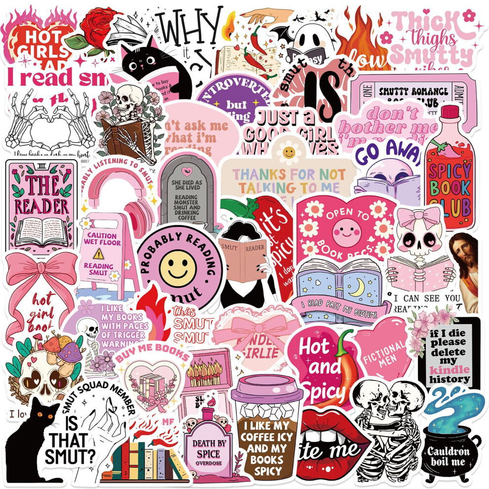 (Multicolor) 50Pcs Cute Smut Romance Bookish Stickers Spice Reader Girl Decals Aesthetic Kindle Phone Laptop Scrapbook Diary Sticker Pink