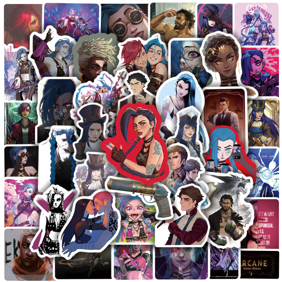 (MULTICOLOR) 50Pcs Cartoon Arcane Stickers Game Arcane DIY Stickers Scrapbooking Phone Luggage Skateboard Waterproof Decals