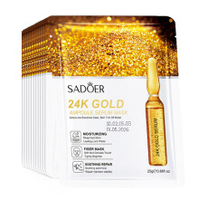 (24K Gold) 10pcs SADOER 24K Gold Vitamin C Hyaluronic Acid Face Mask Facial Moisturizing Firming Hydrating Facial Masks Skin Care Products