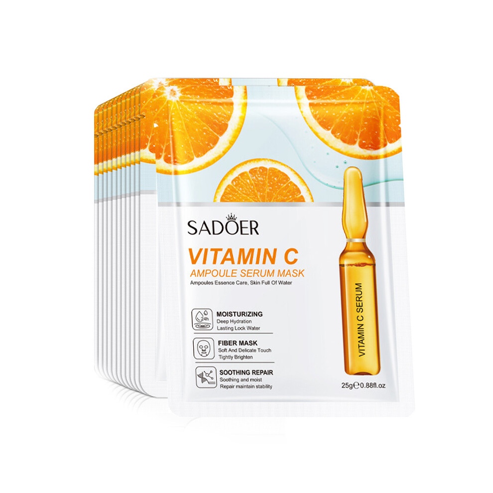Srj Star Gold (Vitamin C) 10Pcs Sadoer 24K Vitamin C Hyaluronic Acid Face Mask Facial Moisturizing Firming Hydrating Facial Masks Skin Care Products