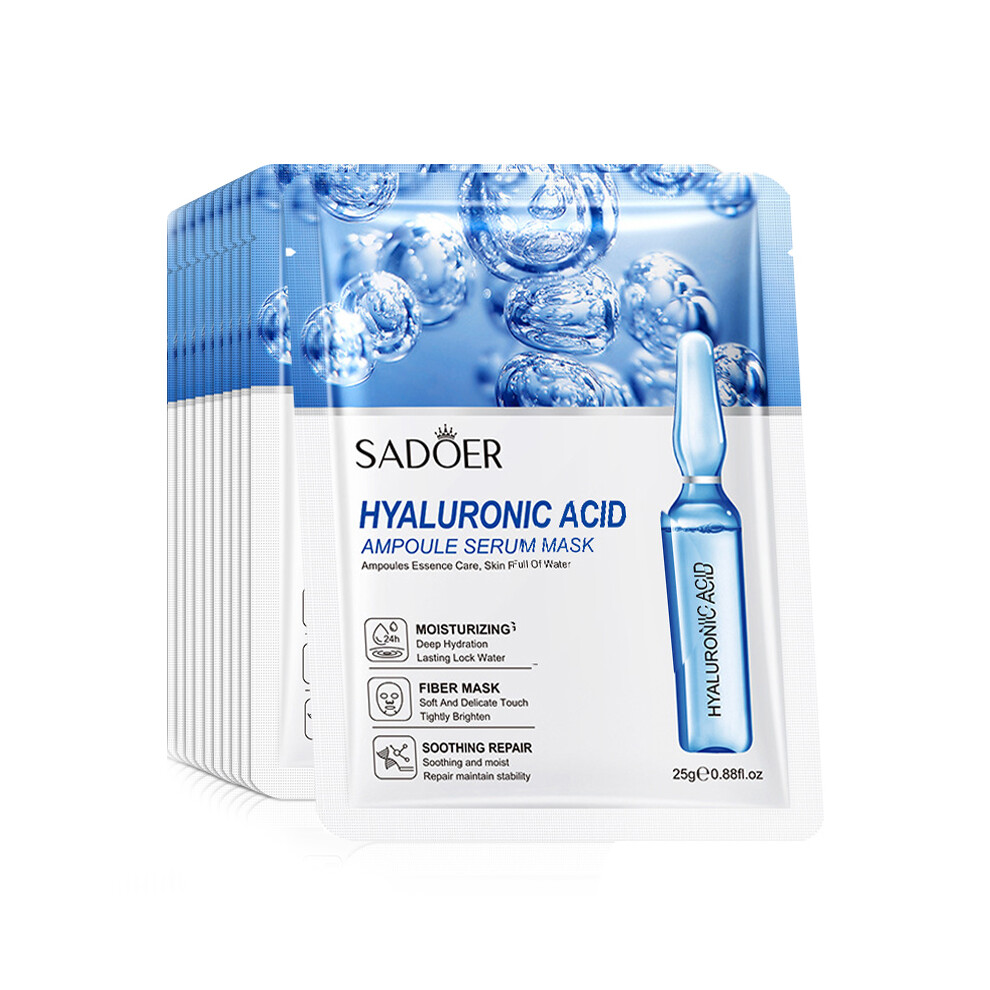 (Hyaluronic Acid) 10pcs SADOER 24K Gold Vitamin C Hyaluronic Acid Face Mask Facial Moisturizing Firming Hydrating Facial Masks Skin Care Products