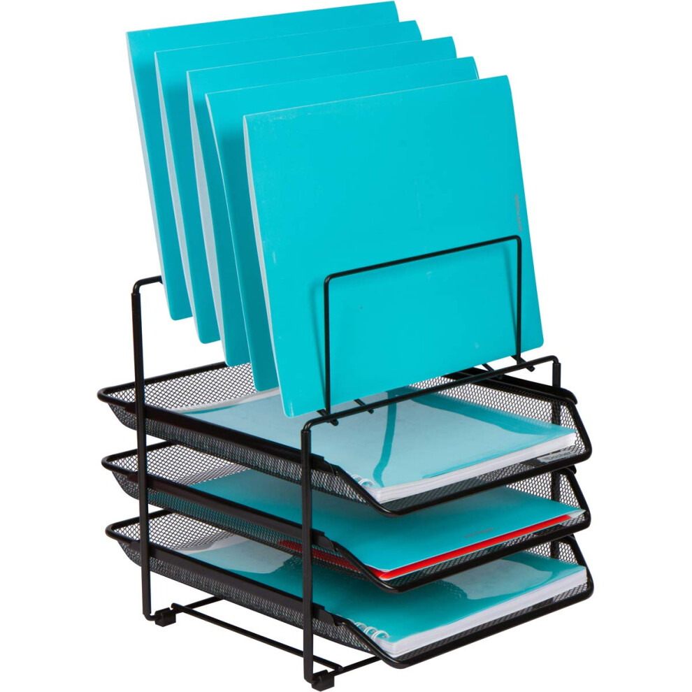 Mesh Desk Organizer and Storage  Office Organizer with 3 Sliding Letter Trays and 5 Vertical File Holders  File Rack for Binder