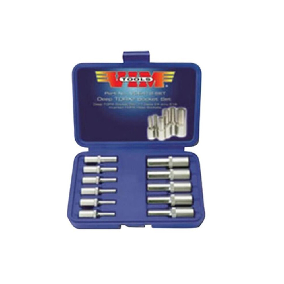 Vim Tools Vim-Vde418 Deep Socket Set - Inverted Torx E4 Thru E18, Satin Chrome - 11 Piece 792636516542
