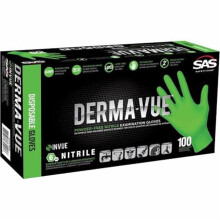 SAS Safety SAS-66554 Derma-Vue Powder Free Nitrile Examination Gloves, Green - 2XL, Box per 100