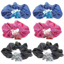 FROG SAC 6 PCS Scrunchies Unicorno Glitter per Bambine, Set di Accessori Capelli con Charm Unicorno