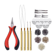 Kit d'outils pour extensions de cheveux 1000pcs: Pince Ă trois trous, aiguille de traction, fileteur et anneaux en silicone