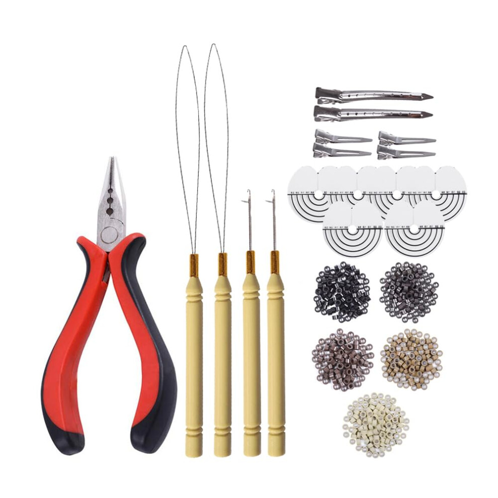 Yantaisiyu Unisex Not,Specified 1000Pcs Micro Silicone Rings Hair Extensions Tools Kit: Three-Hole Hair Pliers Micro Pulling Hook Needle Loop Threader And Micro Silicone