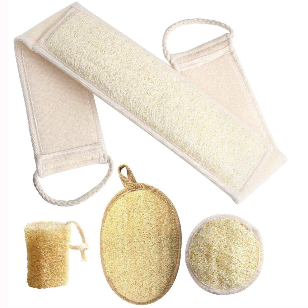 Febsnow Loofa Body Scrubber - 4 Pcs Exfoliating Loofah Back Scrubber Natural Luffa Shower Bath Sponge Exfoliating Washcloth Face Scrubber Pa