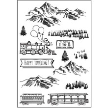Gelukkig reizen Landschap Kerstmis Dennenboom Bergen Trein Bos Transparante stempels voor het maken van kaarten Decoratie en DIY Scrapbookin