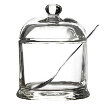 Glass sukker sk?l krydderikrukke krydderi med l?g og rustfrit st?l ske