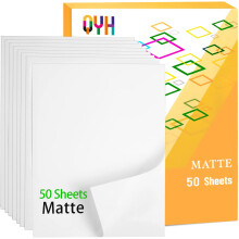 QYH Papier d'autocollant en vinyle QYH Primium - 50 feuilles de papier de decalage etanche blanche mat pour pour imprimante a jet d'encre Taille