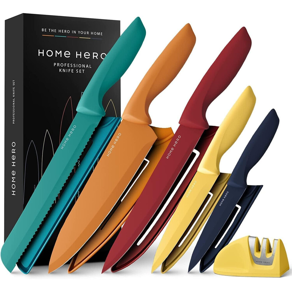 Home Hero Ultra-Sharp Stainless Steel Kitchen Knife Set - Chef Knives Set (5 pcs Set - Multi-Colour with Sheath)