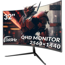 CRUA Gaming Monitor 32" Curved 165Hz QHD 1440P 1500R Computer Monitor