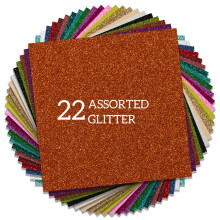 FANSGUAR HTV Glitter Heat Transfer Vinyyli 12""""x12"""" nippu 22 arkkia silitettävä tee-se-itse -paidat -lahjoja varten (22 väriä)