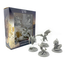 Citadel Black Colossal Onslaught Miniatures Set - 4 Pack - Grote 50mm Basis D&D BBEG Ongeverfde Minis Inclusief Dragon Lich Beholder Basilisk