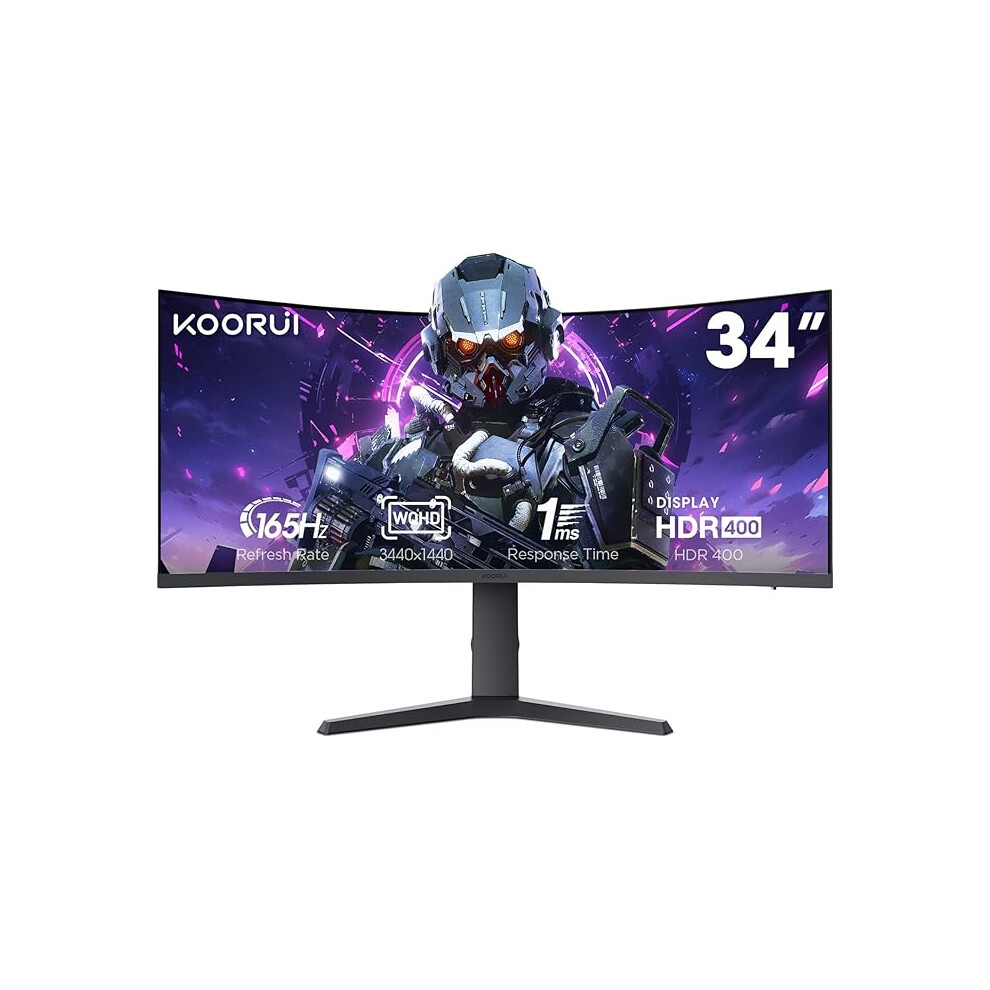 Koorui 34 Inch Curved Monitor - Ultrawide Gaming Monitor Curved With 1000R Va Panel, Wqhd 3440X1440, 165Hz 1123456798983