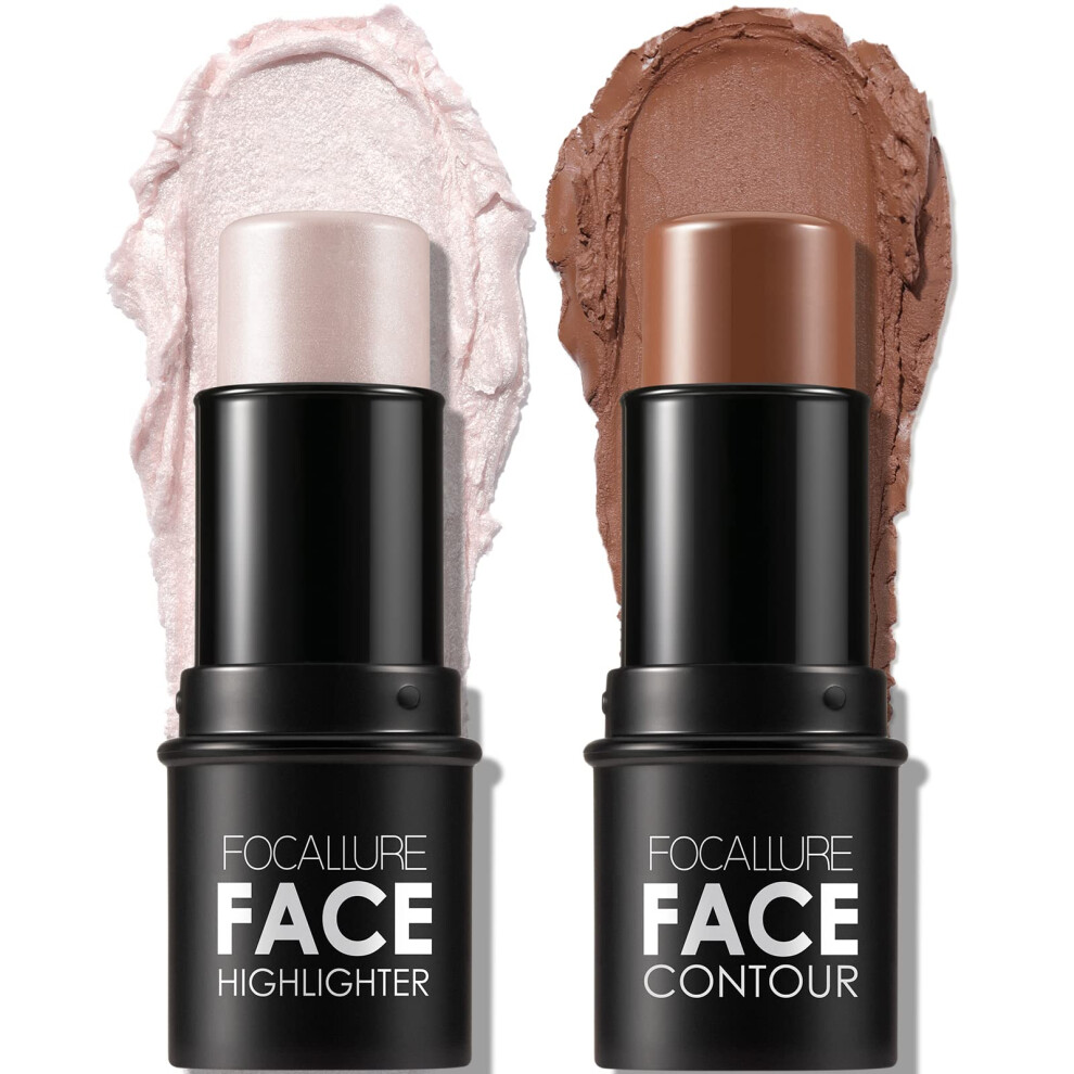 Focalluur Focallure 2 Pcs Contour Foundation Stick Highlighter & Bronzer Pen Face Brightens & Shades Pencil Highlighting Shade Longwear Makeup Hig