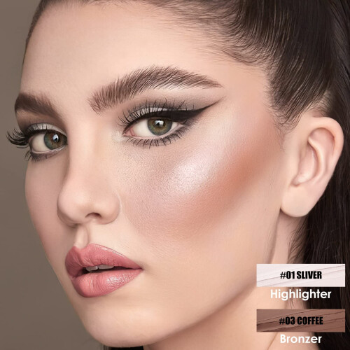 FOCALLURE 2 Τμχ Στικ Contour, Υψηλός & Μπρονζέ Πενάκι, Φωτεινές & Σκιές για το Πρόσωπο 1