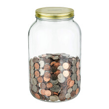 Borcan mare de monede cu capac de aur cu fante de?ine peste 2 900 USD n monede - Mason Money Jar folosit pentru Piggy Bank and Raffle Bilet Dese