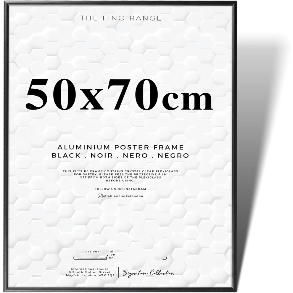 (50 x 70cm, Black) Aluminium Picture Frame 50x70 Black Large Size Thin Slim Photo Frame Metal Hangs Portrait or Landscape with Safety Glass