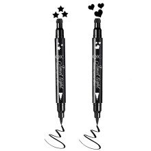 Go Ho Heart and Star Eyeliner Stamp Black Liquid Liner 2 PCS Waterproof Stamp Eyeliner Set Double-Side Cat Eye Liner Long-lasting Smudge-pro