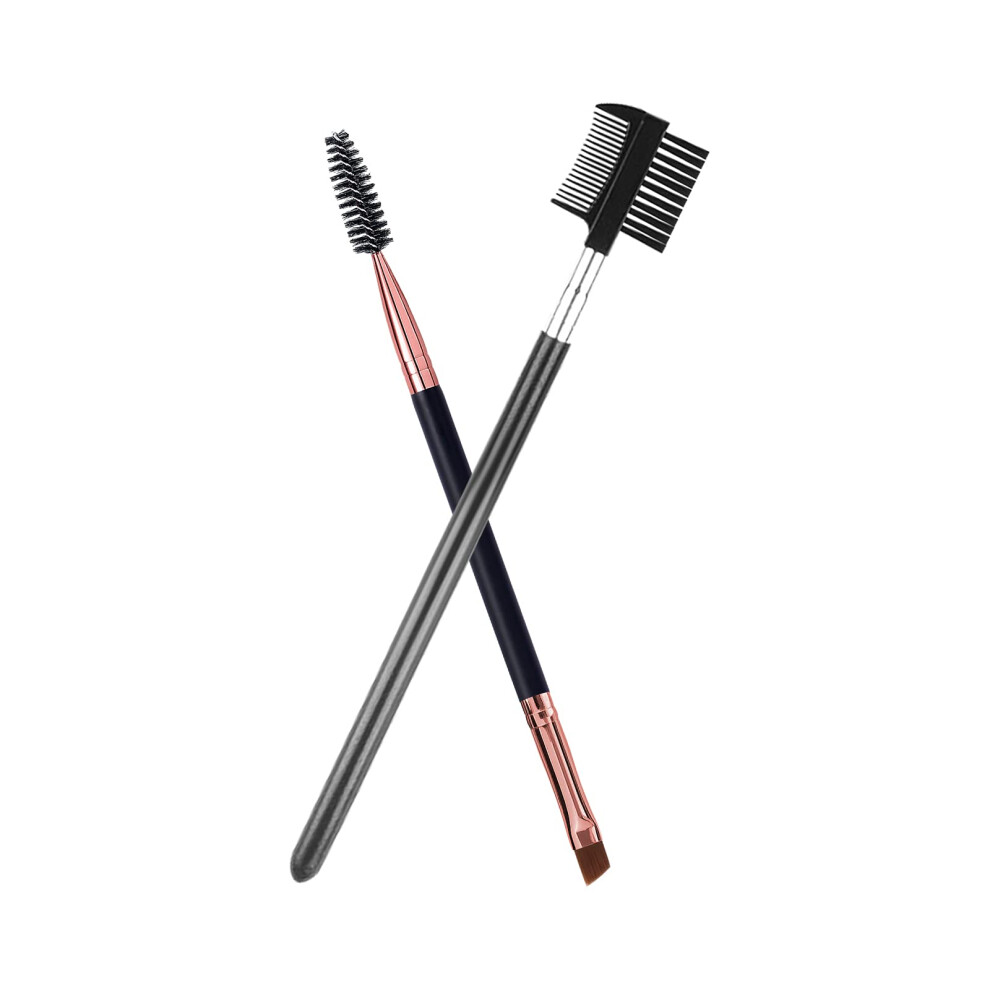 Delaynomore77 Duo Eyebrow Brush Eyebrow Brush Eyelash Comb And Eyebrow Brush Professional Angled Eye Brow Brush And Spoolie Brush Set. (Black+Black)