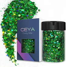 Ceya holografick robustn trpytiv 4,9 oz/ 140 g zelen remesln trpytiv prek se smes robustnch a jemnch vlocek duhov flitry na vecrek na os