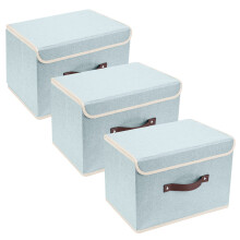 TYEERS Collapsible Storage Boxes Washable Fabric Storage Bins with Lids 14.9x9.8x9.8 inches 3 Pack Aqua Spring