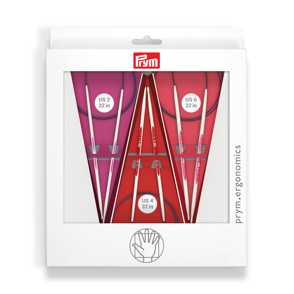 Prym Ergonomics 32 Circular Set  Size US 2  4  6 Knitting Needles  Assorted 3 Count