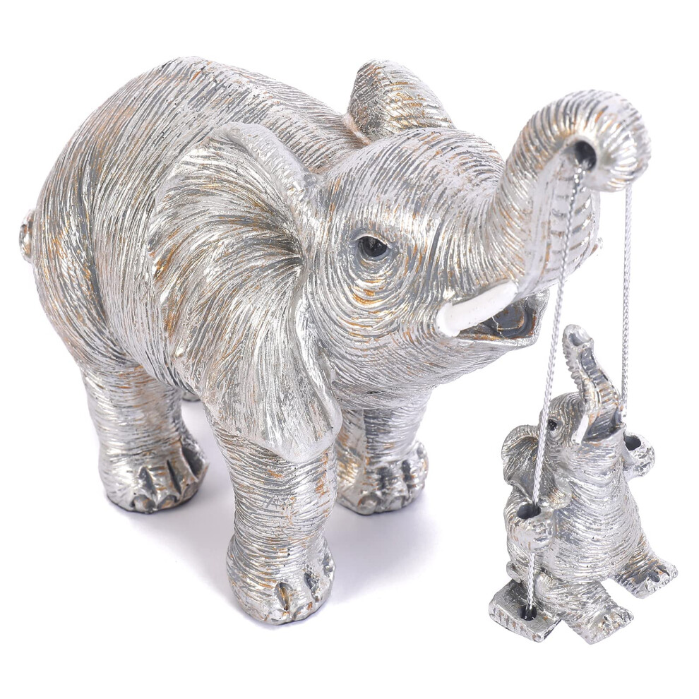FriyGardcn Cute Elephant Statue Silver Elephant Animal Accents Brings Good Luck Health Strength Decorations for Home Shelf Living Room