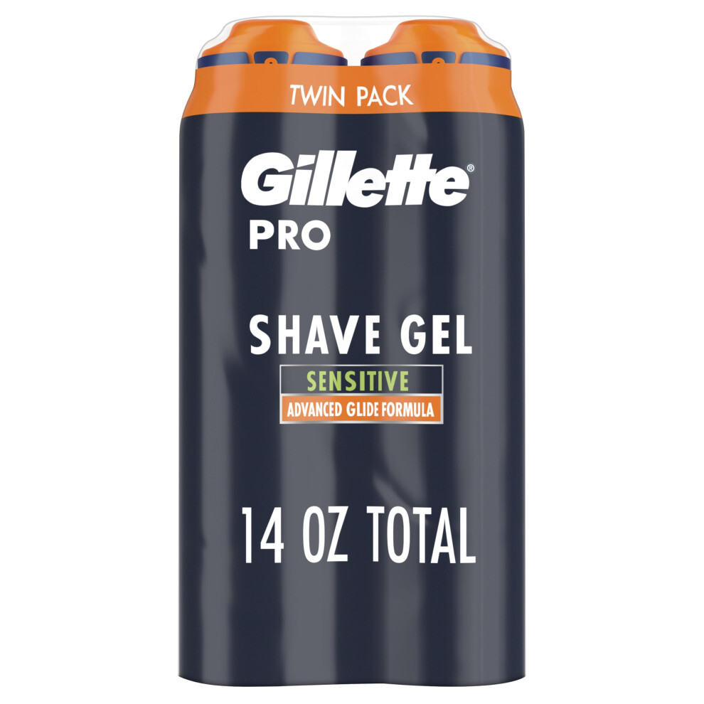 Gillette PRO Shaving Gel For Men Cools To Soothe Skin And Hydrates Facial Hair  TWIN PACK - Total 14oz  ProGlide Sensitive 2 in 1 Shave Gel