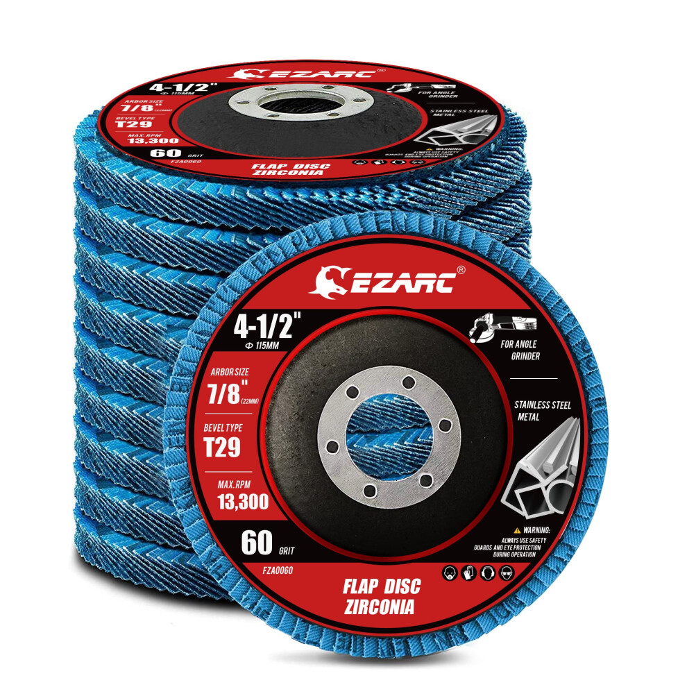 Ezarc Facherschleifscheibe 4 1/2 Zoll Fur Anger Grinder, 10 Stuck, 60Er-K Rnung, Zirkonia-Schleifscheibe Typ 29, Schleifscheibe Fur Edelstahlblec-image