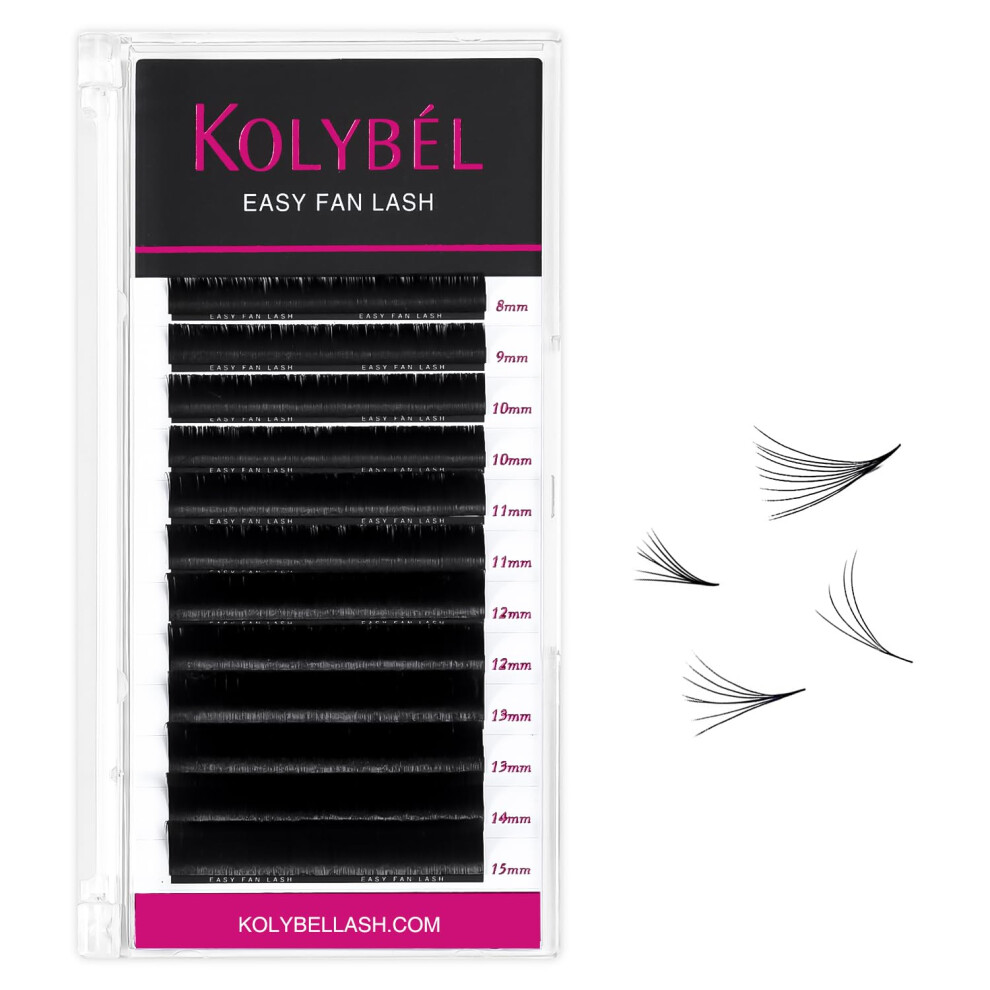 Kolybel Eyelash Extensions Easy Fan Lashes 0.07 Thickness D Curl 15Mm Single Length Auto Blooming Lash Extension Volume Lashes Lasting Self