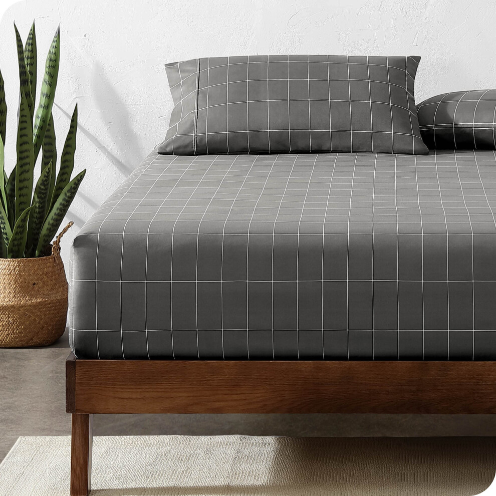 Drap-housse Bare Home Queen Size - Microfibre Premium 1800 - Ultra-doux, luxueux, avec poche profonde - R   sistant et durable (Queen Grid - Gris/B