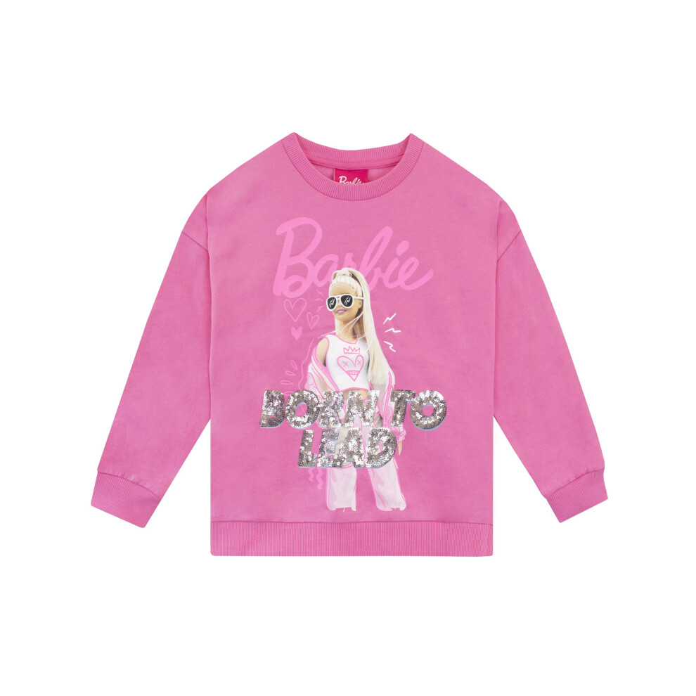Barbie Girls' Sequined Sweatshirt Kids Long Sleeve Sweater 8 Pink