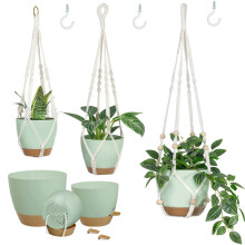 Bouqlife auto-arrosage planteurs suspendus pour plantes interieures 3 paquet de plants de macrame avec trous de drainage pots et crochets pour de