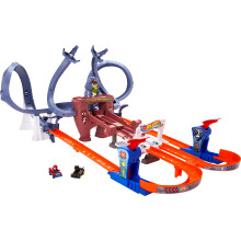 Hot Wheels Racerverse Toy Toy Car Conjunto de pistas de aranha Mans Speedway 2 1:64 Scale Racers: Spider-Man & Black Panther