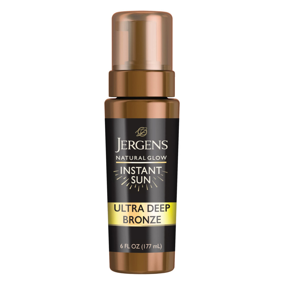 Jergens Self Tanner  Natural Glow Instant Sun  Sunless Tanning Mousse  Quick Self Tanner Foam  Ultra Deep Brozne  6 Oz