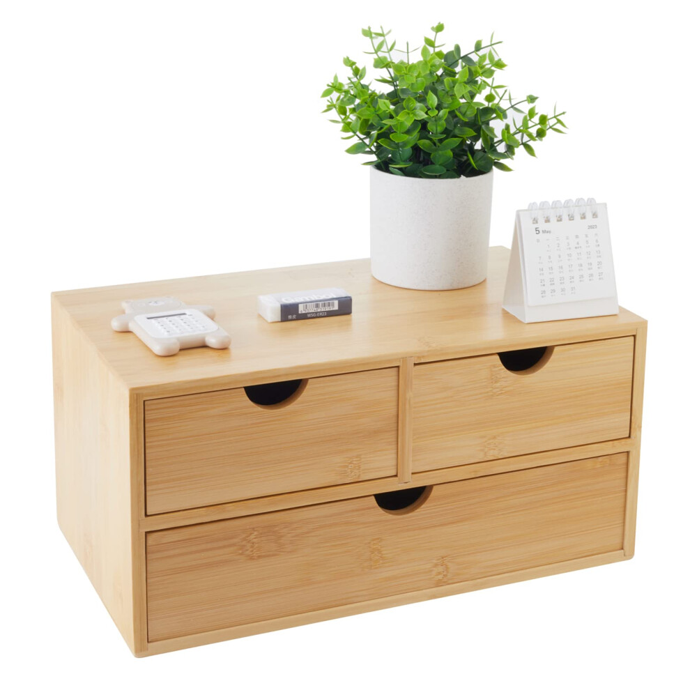 Organiseur de bureau en bambou Charmewooden avec 3 tiroirs, rangement pour maquillage, 3 tiroirs, bo   te de rangement pour bureau     domicile, espa