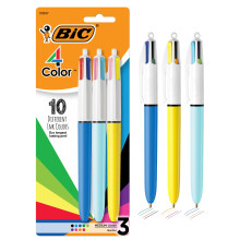 BIC 4-Farben Original und Fashion Retractable Kugelschreiber Medium Point (1,0 mm) 3-Count Pack Retractable Kugelschreiber mit Long-Lasting Colorful T