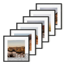 HAUS AND HUES Solid Oak Wood 16 x16 Picture Frames Matted to 12 x12 Set of 616x16 Square Picture Frames Black Frames
