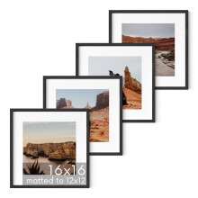 HAUS AND HUES Solid Oak Wood 16 x16 Picture Frames Matted to 12 x12 Set of 4 Black Square Frames 16x16 Square Pictu