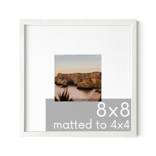 HAUS AND HUES Solid Oak 8""x8"" Picture Frame Matted to 4""x4"" - 8x8 Square White Picture Frames Square Picture Frame Wood 8 x 8 Picture