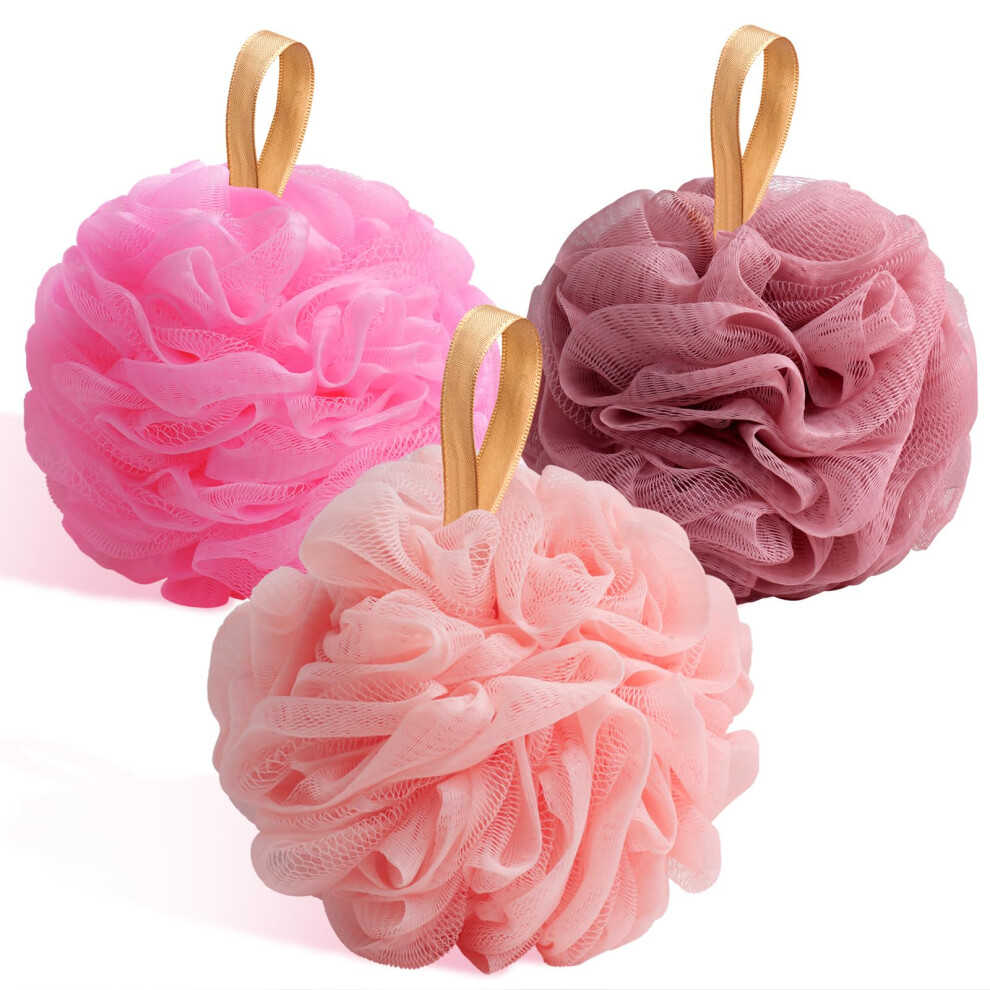 Vissen Pink/Peach/Coral Fishent Bath Loofah Sponge 3 Pack Loofahs Exfoliating Body Scrubber 60G Soft Mesh Pouf Shower Puffs Loofa For Women (-Coral)
